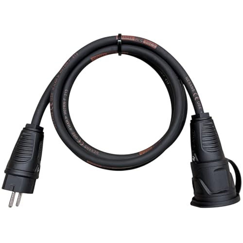 NW Powersolutions Cable alargador de Goma Schuko, 2,5 m, 3 x 2,5 mm², H07RN-F, IP54, Cable de alimentación para Obras, jardín, Industria, mercados, Exteriores