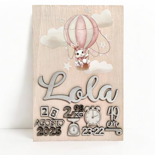 Natalicio Bebe Personalizado – Regalos para Bebes Recien Nacidos Niño y Niña Originales, Hecho a Mano en Madera Natural, Decoracion Habitacion Bebe, 20 Diseños