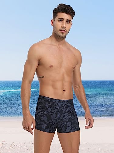 K898 Men's Square Leg Swimming Jammer Shorts UPF50+,Men Swimsuit Swim Jammers Fabric Shape Retention (Black Camo,4XL)
