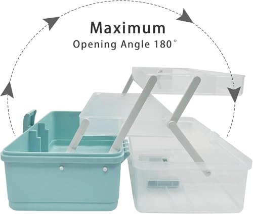 صندوق تخزين بلاستيكي قابل للتكديس من 3 طبقات - منظم شفاف كبير مع مقبض حمل، مثالي للاكسسوارات ومستحضرات التجميل والادوية والالعاب وادوات الخياطة والطعام واللوازم المدرسية