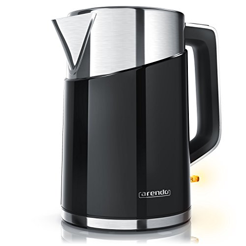 Arendo - 3000W Bouilloire design en acier inoxydable - chaudière en inox - sans fil - Cool Touch à double paroi - 1,7 litre - contrôleur Strix - filtre anticalcaire intégré - fermeture One-Touch