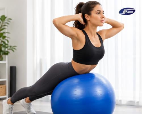 Image of Anti-Burst Exercise Gym Ball 75cm with Pump | Anti-Slip Swiss Ball for Yoga, Pilates, Pregnancy, Stability, Core Workout & Home Gym | Supports Up to 270kg