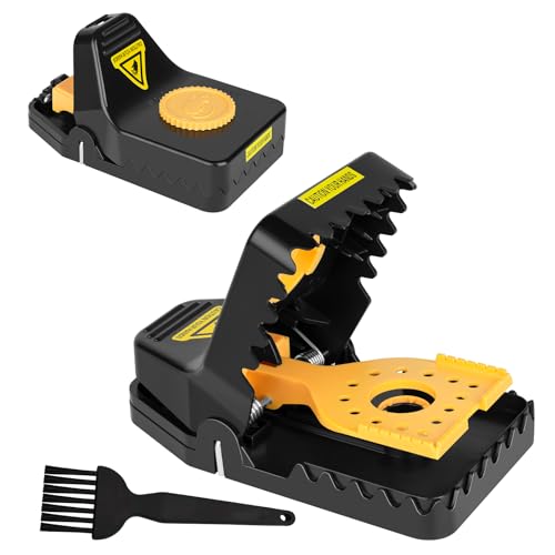 Extra Large Rat Traps, Super Heavy Duty Instant Kill Traps,Reusable Humane Mouse Traps for Mouse Rat Chipmunk,High Sensitive Mice Snap Trap for Indoors and Outdoors,Effective & Safe Rodent (2, Yellow)