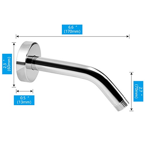 Nearmoon Shower Arm + Flange + Teflon Tape, Made Of 304 Stainless Steel, Shower Head Extension Extender Pipe Arm, Wall-Mounted For Fixed Bathroom Shower Head, Never Rust (6 Inch, Chrome Finish) #TOP1