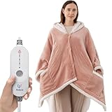 Kozyus Wearable Heated Throw Blanket, Heated Shawl Electric Wrap Poncho with Hood & Pockets for Women & Men, 5 Heat Settings, 3H Auto-Off, Machine Washable, ETL Certified, Gift-Ready, 56x63, Pink