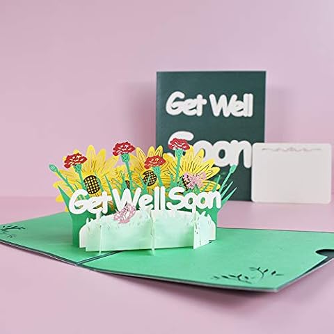 Get Well Soon Card Sympathy Pop Up Cards Flowers Healing Floral 3D Greeting Cards Postcard Cover