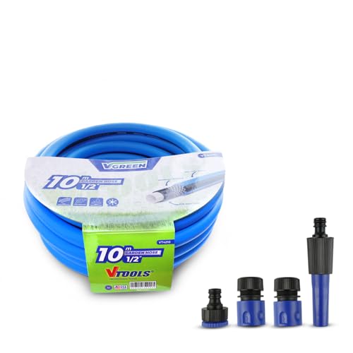 VTOOLS 10m Garden Hose 1/2 PVC Layer With 5 PC Hose Connector Set Flexible Watering Hose for Garden Lawn and Outdoor Use Easy-to-Use Garden Hose for Home and Garden Maintenance VT4210-KIT