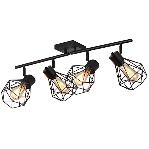 SEEBLEN Industrial 4 Light Track Lighting Kit Black Flush Mount WallCeiling Spot Lights Fixture Directional Ceiling Light for KitchenDining Room Living Room Hallway Bathroom Cabinet Etc