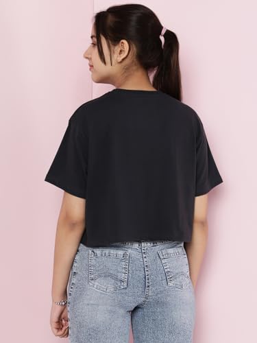 Image of Li'l Tomatoes Girls Crop T-Shirt | 100% Cotton | Graphic Printed Summer Top | Soft & Breathable Casual Wear | 7-16 Years