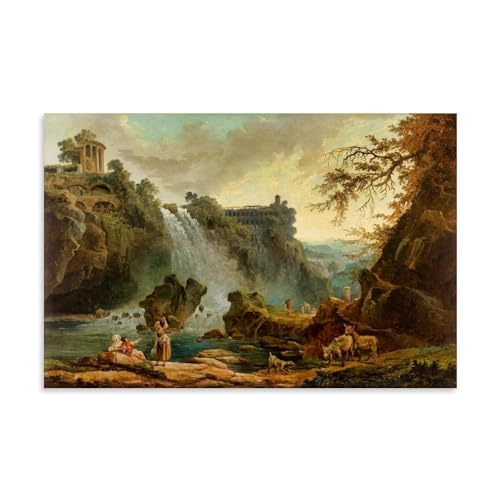 WANGLIDD Hubert Robert Gemälde, Wandkunst, Poster, Drucke, Les Cascatelles De Tivoli, Heimdekoration, Wandkunst, hängendes Bild, Druck, Schlafzimmer, dekorative Gemälde, Raum, ungerahmt 50 x 75 cm