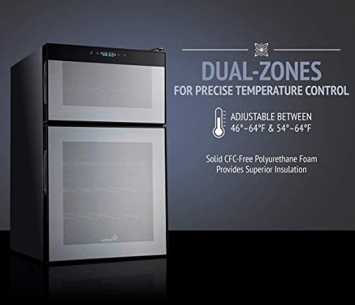 MOLVUS Weinkühlschrank mit Zwei Zonen für 24 Flaschen, Weiß- und Rotweinkühlschrank, Weinkühlschrank für die Arbeitsplatte mit digitaler Temperaturanzeige, freistehender Kühlschrank