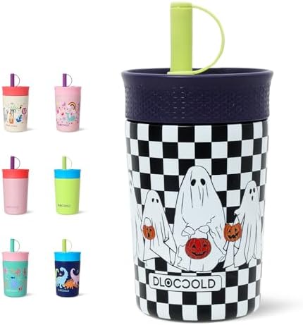 DLOCCOLD 12 oz Insulated Stainless Steel Straw Tumbler, Reusable Sippy Cup With Leak-Proof Spill Resistant Flexible Straw Lid, Cups, Easy to Clean, Water Bottle, Great for Travel, Home