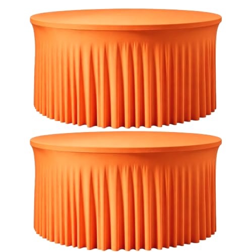 GEWONELIFE 2 Pack Orange Round Tablecloth for 6FT Tables, Fall Thanksgiving Halloween Table Decor, Reusable Washable Fabric Table Cover for Autumn Party, Birthday, Baby Shower, Picnic, Wedding