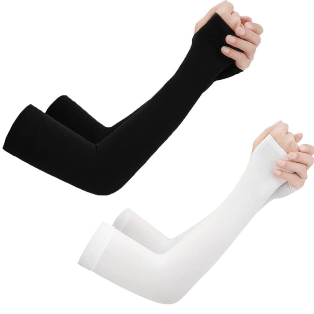 T Tersely 2 Pack UPF 50 Arm Sleeves with Thumb Hole for Women Men Youth, UV Sun Protection Compression Cooling Sleeves to Cover Arm Tattoo