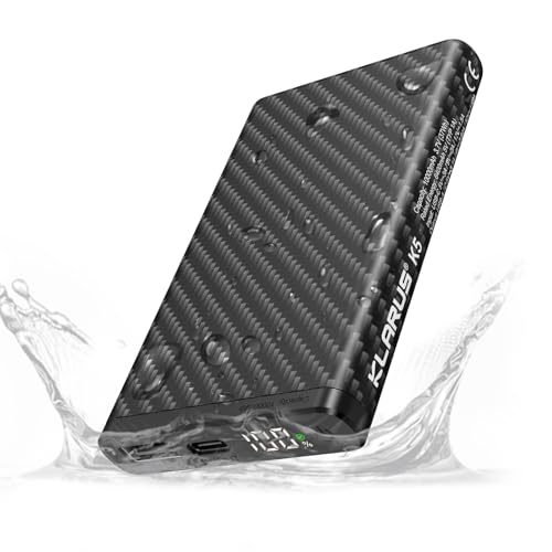 KLARUS K5 10000mAh Power Bank IPX8 Waterproof,Carbon Fiber Ultralight Outdoor Charger 22.5W Fast Charging Portable Charger Suitable for Most Phones Flashlight Headlights Headphones