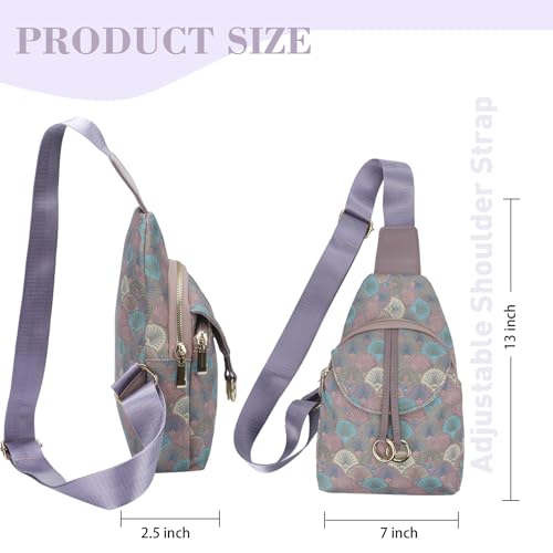 MICOM Sling Bag, Crossbody Bags for Women,Floral PU Fashion Sling Bag for Women,Leather Sling Crossbody Bags,Adjustable for Travel Shopping (Purple)3