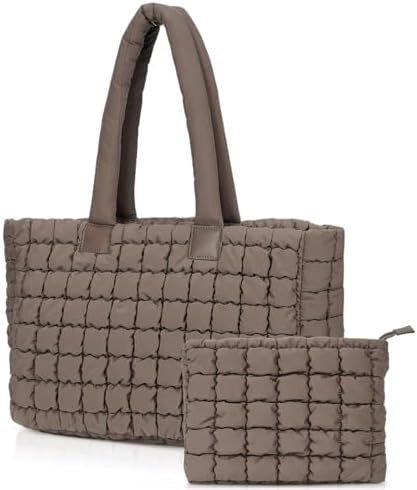 Juoxeepy Laptop Tote Bag Puffy Bag for Women Work Bag Quilted Puffer Tote Bag with Compartments