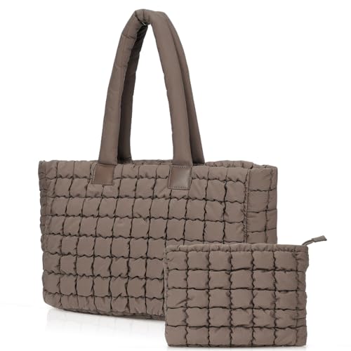 Juoxeepy Laptop Tote Bag Puffy Bag for Women Work Bag Quilted Puffer Tote Bag with Compartments