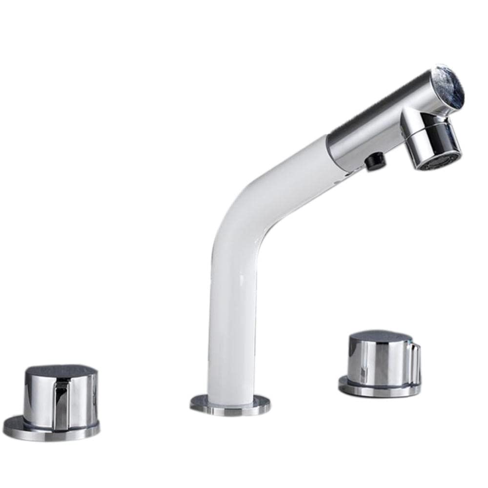Robinet de bassin 3 trous blanc mitigeur douche baignoire double poignée étirable