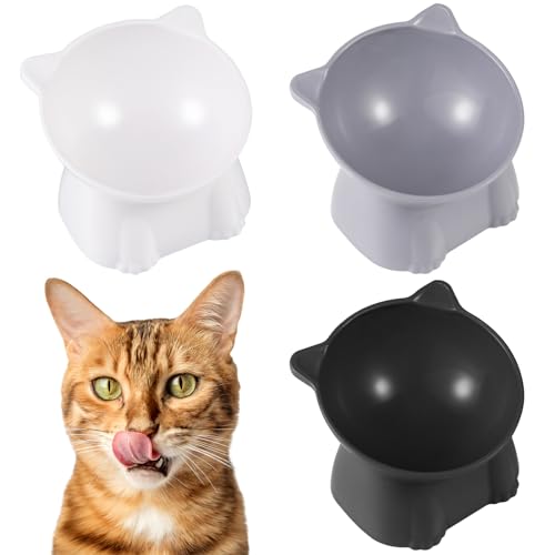Radsocken Anti Vomit Cat Feeding System - 3PCS Elevated Cat Bowls with Stand, 15° Tilted Neck Protective Feeder