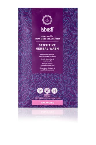 khadi SENSITIVE HERBAL WASH Mascarilla capilar ayurvédica - Champú en polvo limpiador, calmante y nutritivo - 100% natural y vegano - 50 g