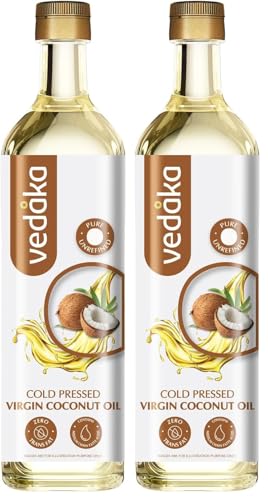 Image of Amazon Brand - Vedaka Cold Pressed Virgin Coconut Oil | 1 L Bottle | 100% Pure | Effective with Good Smell (Pack of 2)