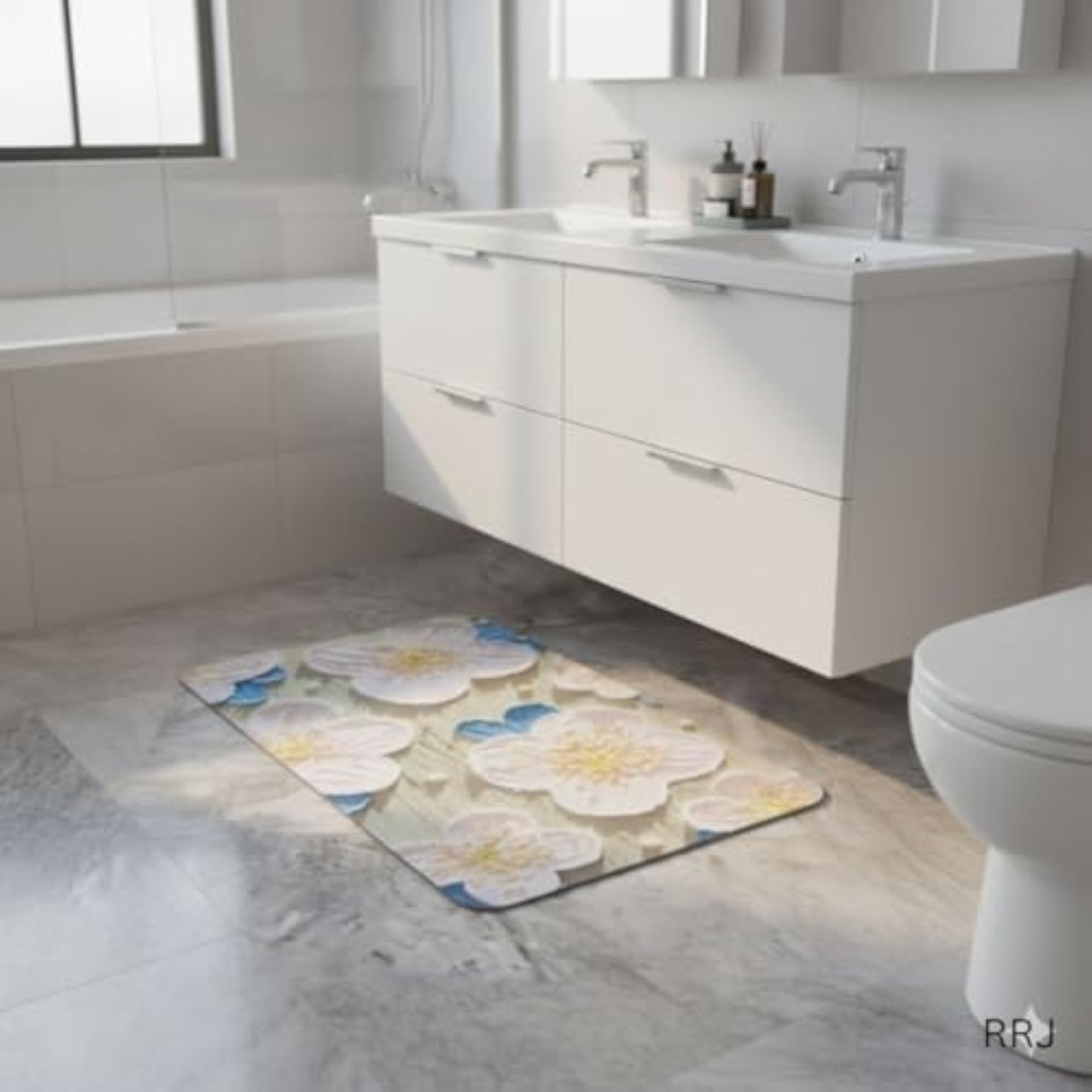 3D Flower Print Anti-Slip Bath Mat for Home