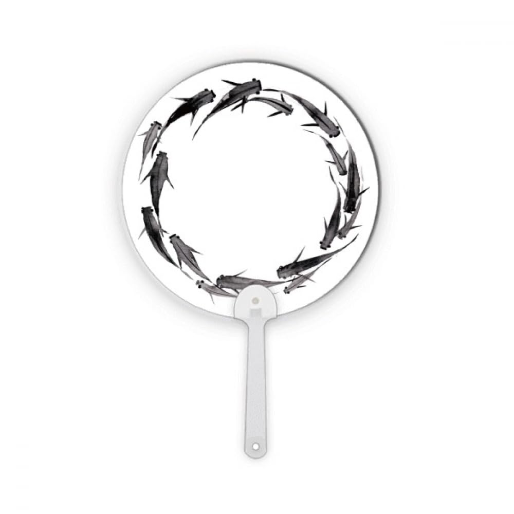 Éventail rond en plastique carpe chinoise noire uchiwa rigide asiatique