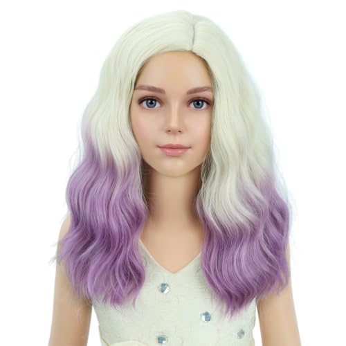 Image of PATTNIUM Girls Purple Ombre Short Curly Wavy Wigs Kids Side Part Shoulder Length Heat Resistant Synthetic Wig Halloween Cosplay Costume Party Wigs