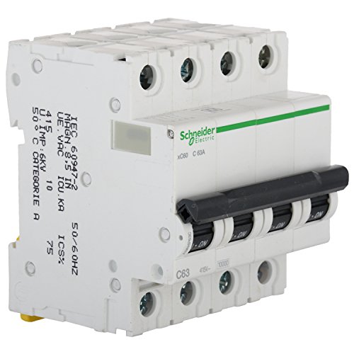 Schneider Electric Acti 9 63-A, ampere 4-Pole C Curve MCB, White, Standard (ACT 9 'C' CURVE)