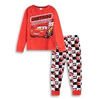Disney Cars Lightning McQueen Boys Red Long Sleeve Long Leg Pyjama Set | Cartoon Sleepwear with Retro Design | Kids