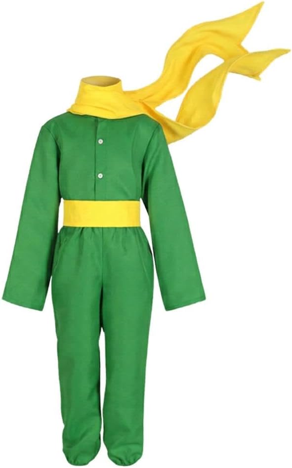 Déguisement Petit Prince – Combinaison Verte + écharpe Jaune – Tailles 4-13 Ans – Costume Enfant Garçon