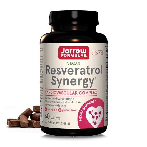 Jarrow Formulas Resveratrol Synergy 200 mg - 60 Tablets - Healthy Antioxidant Status - With trans-Pterostilbene - Heart Health - Includes Grape & Green Tea Extract - 60 Servings