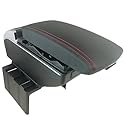 CarJoy Universal Armlehne Mittelarmlehne Konsole Mittelkonsole Auto Aufbewahrungsbox Organizer mit Getränkehalter Schwarz PU Leder