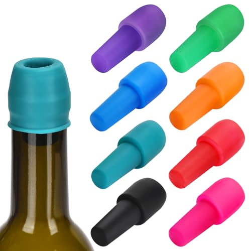 8 Pack Silicone Wine Stoppers, by Brusoon (Multicolor)