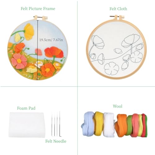 Image of Wonafa DIY Wool Needle Felt Starter Kit, Beginner Needle Felt Kit with Wool Felt Bag, Felts Needles, Photo Frame, Foam Mat, Felts Cloth and Instructions for Home Decor, Art Crafts (K4)