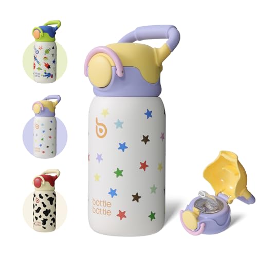BOTTLE BOTTLE 子供 水筒 500ml ステンレス 真空二重構造 保冷 保温 ストロー付き ハンドル付き 直飲み かわいい キッズ 水筒 学校 幼稚園 アウトドア 男の子 女の子 星柄