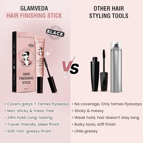 Image of GLAMVEDA Black Hair Finishing Stick for Frizzy Hair | Anti-Frizz Hair Fix Stick for Flyaways & Baby Hair | Non-Sticky & Non-Greasy Formula | Long-Lasting Hold with Rice Water | 20ml Pack of 2