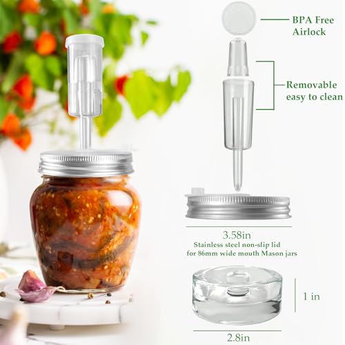 4 Pack Fermentation Kit for Home Use, Stainless Steel Lids and Glass Weights for 86MM Wide Mouth Mason Jars (No Jars)  
4 Pack Fermentation Kit, Stainless Steel Fermentation Lids and Glass Weights for Beginners, Suitable for 86MM Wide Mouth Mason Jar
