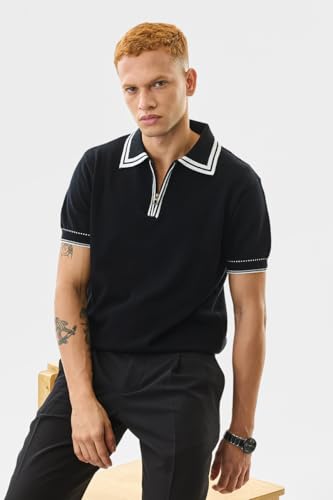Image of SNITCH Men's T-Shirt | Slim Fit Polo Collar with Zip Closure & Contrast Detailing | 100% Cotton Fabric for Casual & Street Wear