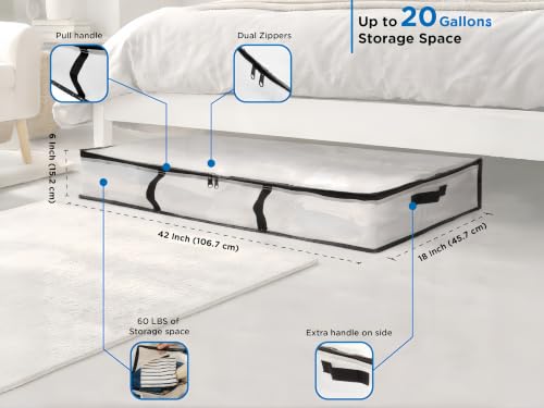 Under Bed Storage Bags, 2 Pack Large 42" x 18" Clear Underbed Storage Containers with Zipper, Heavy Duty Breathable Non-Woven Fabric, Space Saving Organizers for Clothes, Blankets, Bedding - Image 6