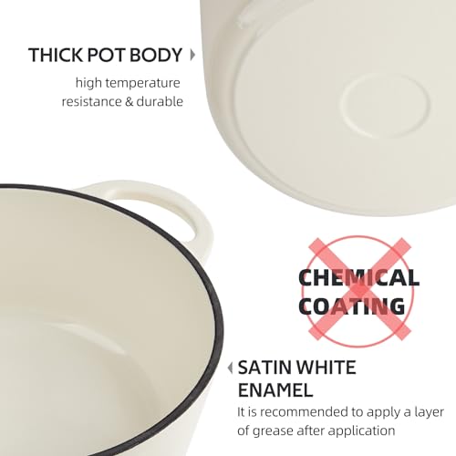 Image of 3 Quart Dutch Oven Enameled Cast Iron with Lid - Big Dual Handles - Oven Safe up to 500F - Classic Round Pot for Versatile Cooking Cream