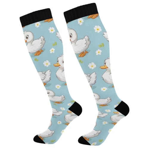 MFTJYO Geese Farmhouse Blue Women's Compression Socks for Women Men Knee High Socks Long Circulation for Athletic Running