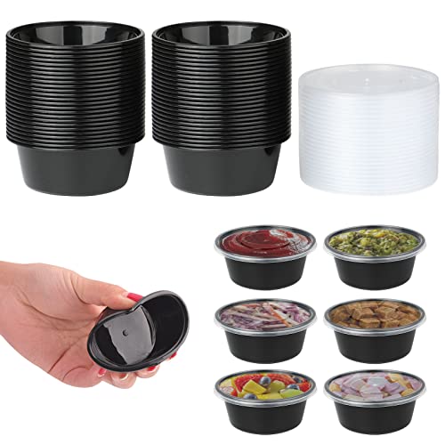 Jogoico 50 Piezas Tarros de Plastico con Tapa, 5OZ Botes Plastico con Tapa, Envases Pequeños, Recipientes Comida para Salsas, Condimentos, Sopas, Snacks, Microondable, Reutilizable