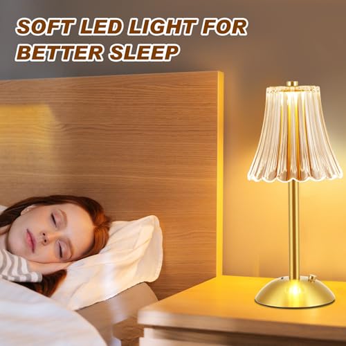 Image of Liliful 4 Pcs Cordless Table Lamp Rechargeable Touch LED Small Gold Portable Battery Operated USB-c Desk Lamp 3 Color Dimmable for Bedroom Living Room Dining (Gold,Rose Style)