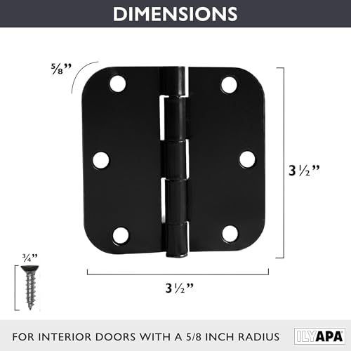 image for Ilyapa 3 Pack Black Door Hinges for Doors, 3.5 x 3.5 Inch Interior Doo