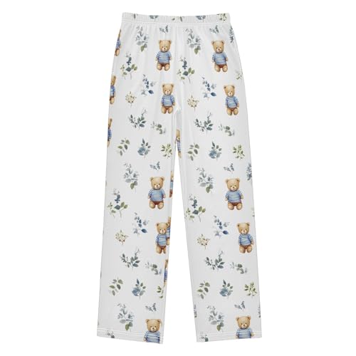 Pajama Pants Bear Tile Color Blue Long Sleep Pants Lounge Bottoms