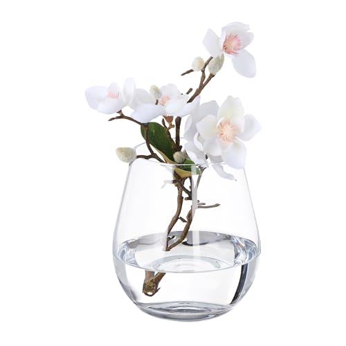 Relaxdays Blumenvase, Glasvase für Blumen, Tischvase aus Klarglas, hohe Tulpenvase, Maße H x D: 16 x 14 cm, transparent