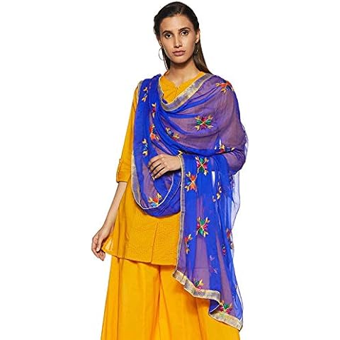 Weavers Villa Damen-Schal, indisches Handwerk, Dupatta, bestickt, blau, Large Cover