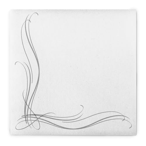 Sovie HORECA Serviette ALEX in Silber aus Linclass® Airlaid, 40 x 40 cm, 50 Stück, Design: eleganter silberfarbener Bordürenrand auf weißem Hintergrund – ideal für Gastronomie & Events